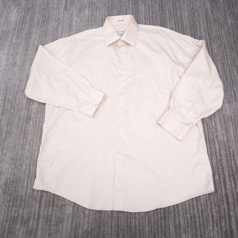 Pronto Uomo Dress Shirt Mens 17.5 32/33 Cream Excellent Non Iron Herringbone